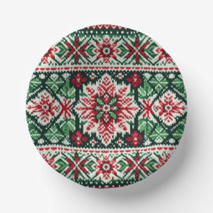 Christmas/Winter fair isle red & green Paper Plate