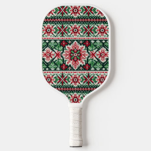 Christmas/Winter fair isle red & green Pickleball Paddle