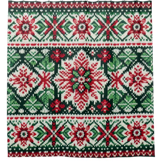 Christmas/Winter fair isle red & green Shower Curtain (Front)