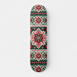 Christmas/Winter fair isle red & green Skateboard
