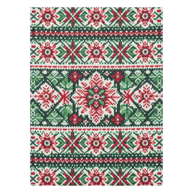 Christmas/Winter fair isle red & green Tablecloth (Front)