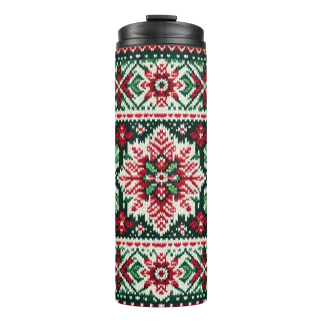 Christmas/Winter fair isle red & green Thermal Tumbler (Front)