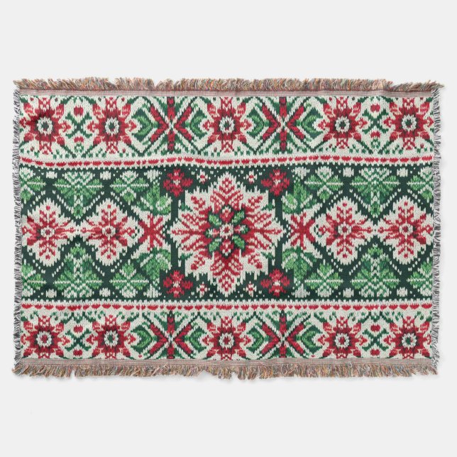 Christmas/Winter fair isle red & green Throw Blanket (Front)