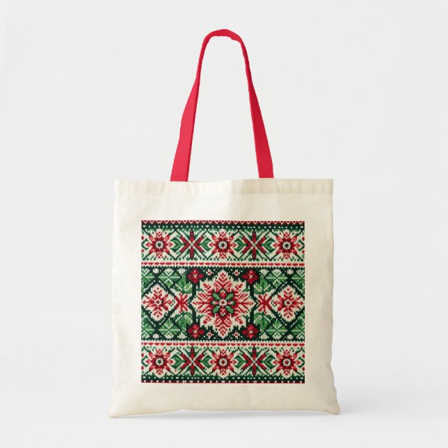 Christmas/Winter fair isle red & green Tote Bag (Front)