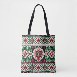 Christmas/Winter fair isle red & green Tote Bag