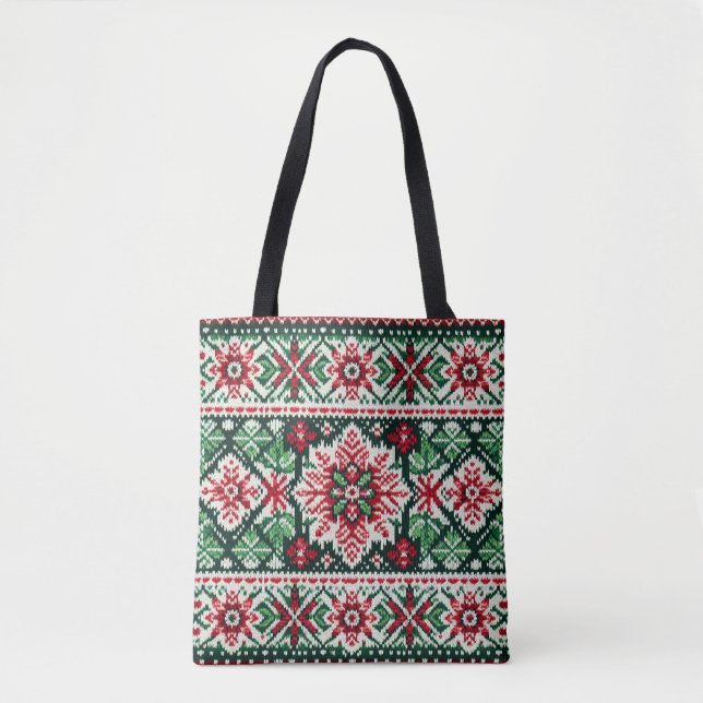 Christmas/Winter fair isle red & green Tote Bag (Front)