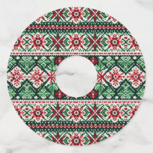 Christmas/Winter fair isle red & green Wine Glass Tag