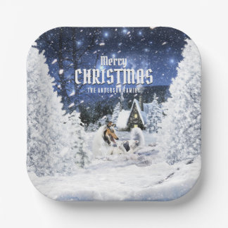 Christmas Winter Fairy Tale, Blue Merle Collie - Paper Plate