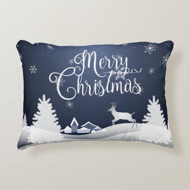 Christmas Winter Fairy Tale. Fantasy Snowy Forest Decorative Cushion (Front)