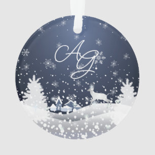 Christmas Winter Fairy Tale Fantasy Snowy Monogram Ornament