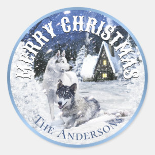Christmas Winter Fairy Tale, Wolves in Snow - Classic Round Sticker