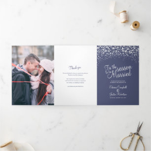 Christmas winter falling snow graphic wedding blue Tri-Fold programme