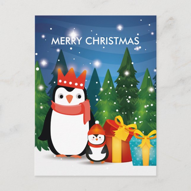 Christmas Winter Festive Family Penguin Party Holiday Postcard (Front)