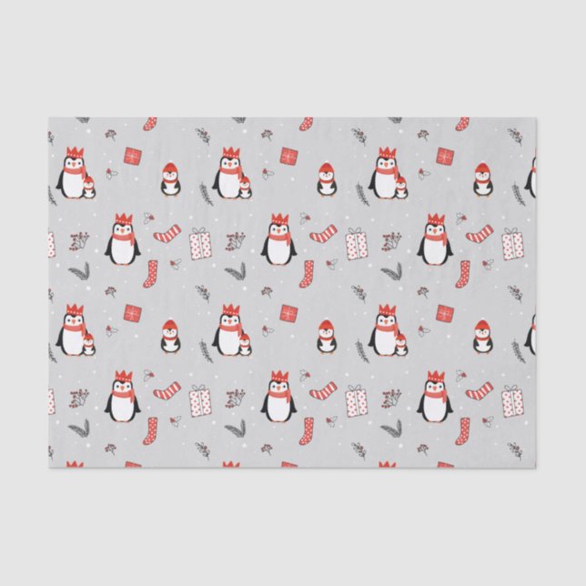 Christmas Winter Festive Family Penguin Party Tissue Paper (Front)