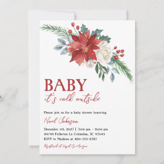 Christmas Winter Floral Baby Shower Invitation
