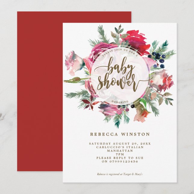 christmas winter floral baby shower invitation (Front/Back)