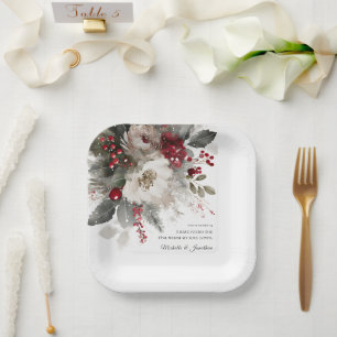 Christmas Winter Floral Bible Christian Wedding Paper Plate