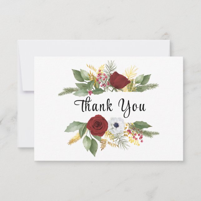 Christmas Winter Floral Bible Verse Christian Thank You Card (Front)