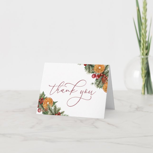 Christmas Winter Floral Bridal Shower Thank You Card (Front)