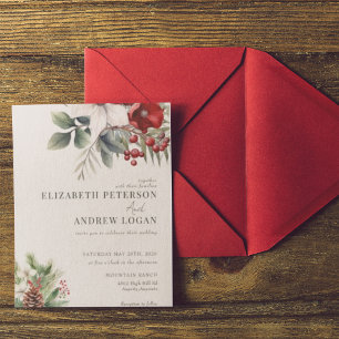 Christmas Winter Floral   Christmas Wedding Invitation
