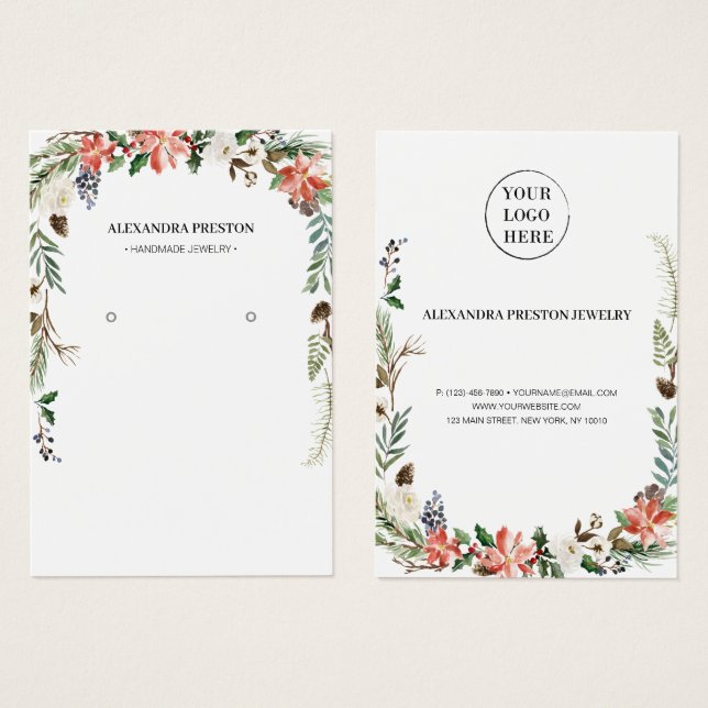 Christmas Winter Floral Earring Display Card (Front & Back)