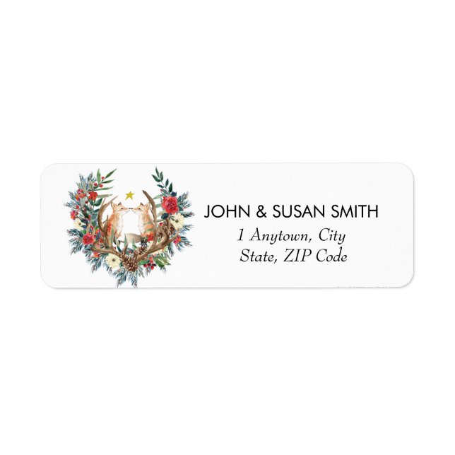 christmas winter floral fox return address labels (Front)