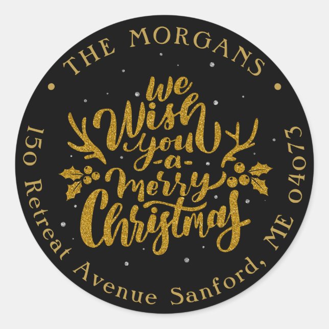 Christmas Winter Floral Holiday Address Classic Round Sticker (Front)