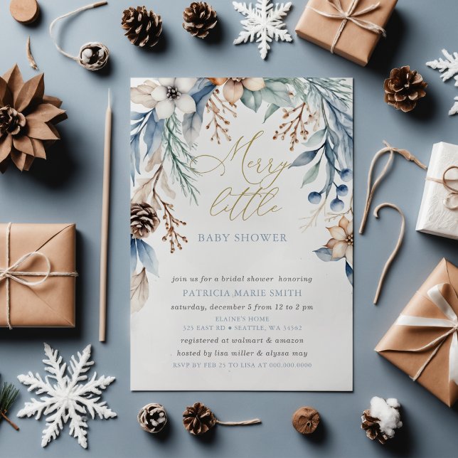 Christmas Winter Floral Merry Little Baby Shower Invitation (Christmas Winter Floral Merry Little Baby Shower Invitation)