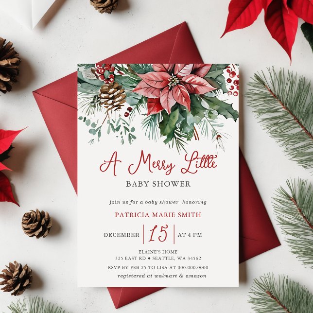 Christmas Winter Floral Merry Little Baby Shower Invitation (Christmas Winter Floral Merry Little Baby Shower Invitation)