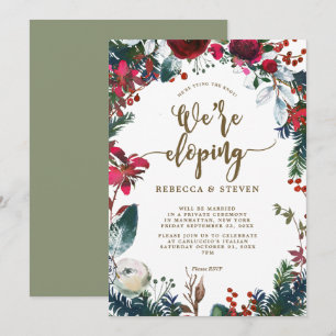 christmas winter floral modern eloping invitation