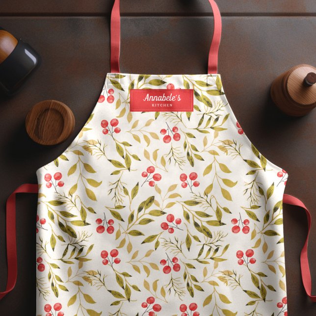 Christmas Winter Floral Watercolor Red Apron (Creator Uploaded)