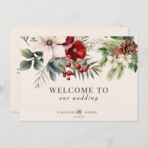 Christmas Winter Floral Wedding Welcome Cards