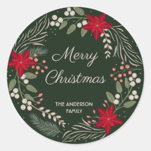 Christmas Winter flowers and berries wreath Classic Round Sticker