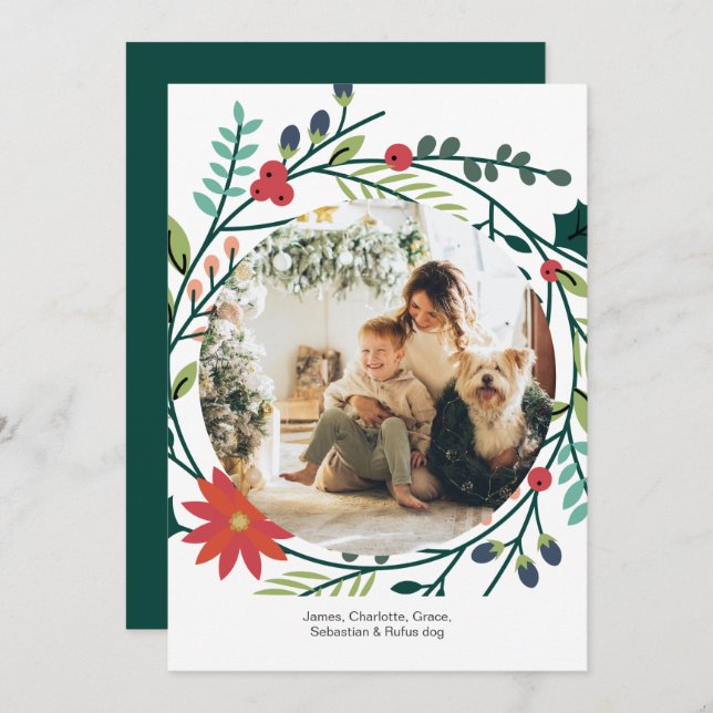 Christmas Winter Foliage Photo Frame Holiday Card (Front/Back)