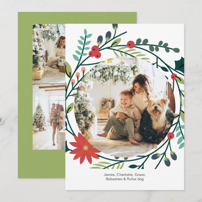 Christmas Winter Foliage Photo Frame Holiday Card (Front/Back)