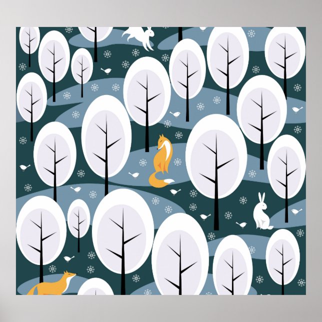 Christmas Winter Forest: Animals Seamless Pattern Poster (Front)