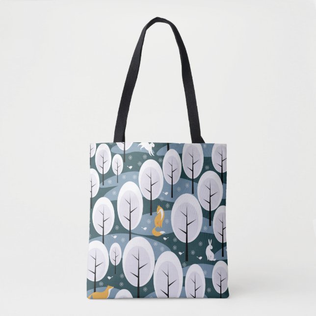 Christmas Winter Forest: Animals Seamless Pattern Tote Bag (Front)