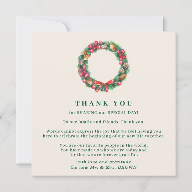 Christmas Winter Forest Elegant Wedding Thank You Invitation (Front)