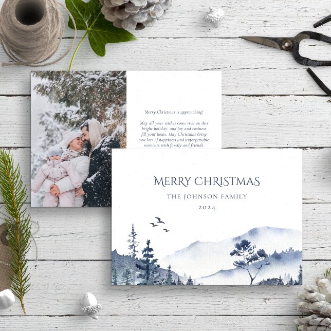 Christmas Winter Forest Landscape Blue Photo Holiday Card (Creator Uploaded)