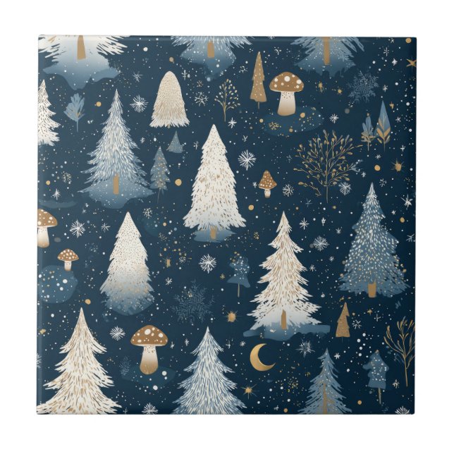 Christmas Winter Forest Pine Tree Pattern Tile (Front)