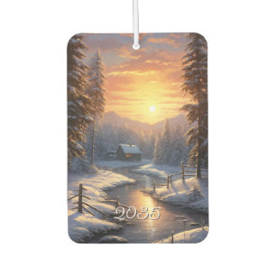 Christmas Winter Forest River Sun Rise Car Air Freshener