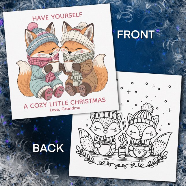 Christmas Winter Foxes Drinking Cocoa Color Me Holiday Card (Creator Uploaded)