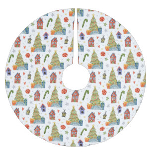 Christmas Winter Gift House Candy Cane Brushed Polyester Tree Skirt