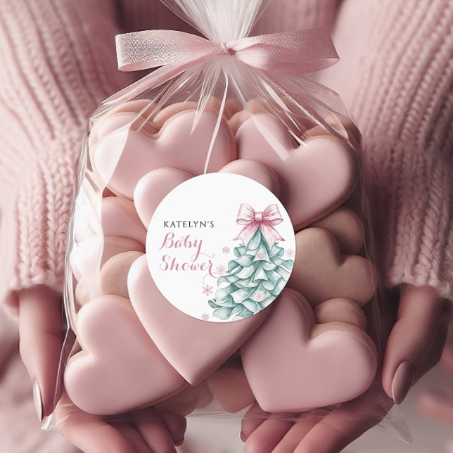 Christmas Winter Girl Baby Shower Classic Round Sticker (Creator Uploaded)