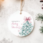 Christmas Winter Girl Baby Shower Favour Tags<br><div class="desc">Celebrate the arrival of your little girl with this charming winter-themed baby shower Favour Tags. Featuring a teal Christmas tree adorned with a delicate blush pink bow and surrounded by pastel snowflakes, this elegant design blends festive charm with a soft, coquette touch. Perfect for creating a memorable winter baby shower...</div>