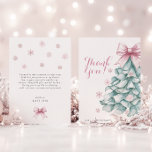 Christmas Winter Girl Baby Shower Thank You Card<br><div class="desc">Celebrate the arrival of your little girl with this charming winter-themed baby shower Thank You Card. Featuring a teal Christmas tree adorned with a delicate blush pink bow and surrounded by pastel snowflakes, this elegant design blends festive charm with a soft, coquette touch. Perfect for creating a memorable winter baby...</div>