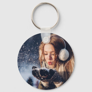 Christmas Winter Girl blowing snow in Her Hand Key Ring