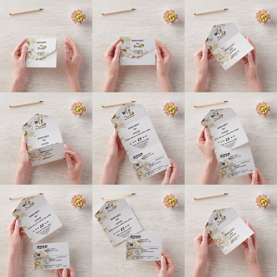 Christmas Winter Golden Ornament Vintage Wedding  All In One Invitation