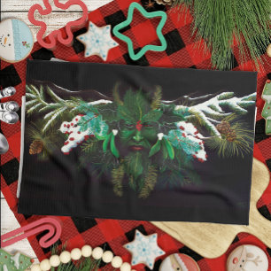 Christmas Winter Green Man Tea Towel