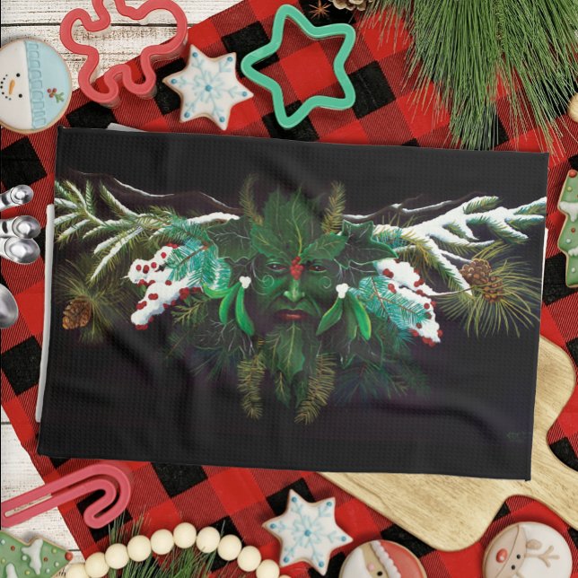 Christmas Winter Green Man Tea Towel (Creator Uploaded)